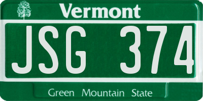 VT license plate JSG374