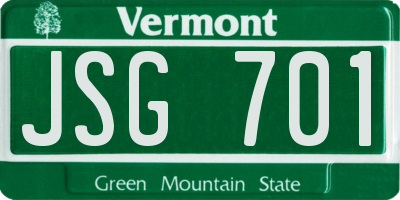 VT license plate JSG701