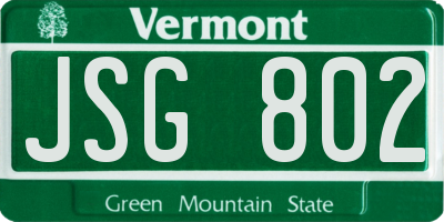 VT license plate JSG802