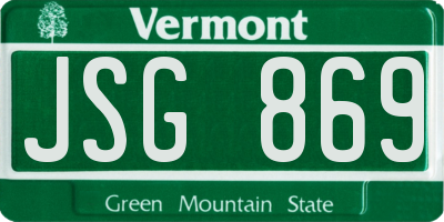 VT license plate JSG869