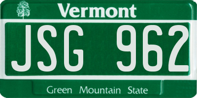 VT license plate JSG962