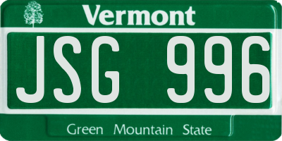 VT license plate JSG996