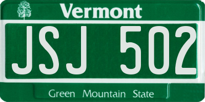 VT license plate JSJ502