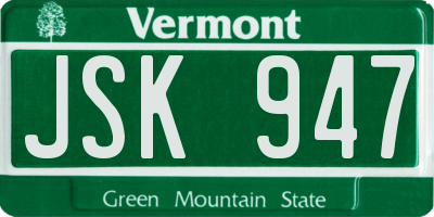 VT license plate JSK947