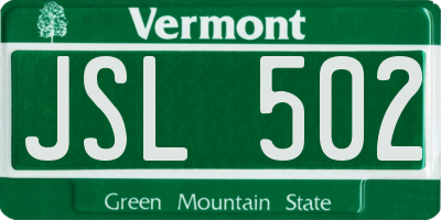 VT license plate JSL502
