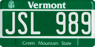 VT license plate JSL989