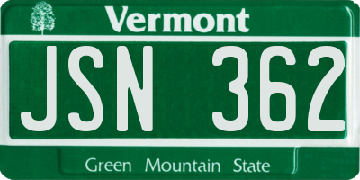 VT license plate JSN362