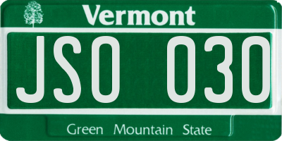 VT license plate JSO030