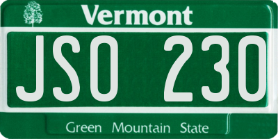 VT license plate JSO230