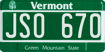 VT license plate JSO670