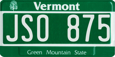 VT license plate JSO875