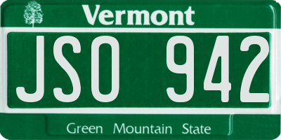 VT license plate JSO942