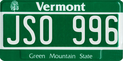 VT license plate JSO996