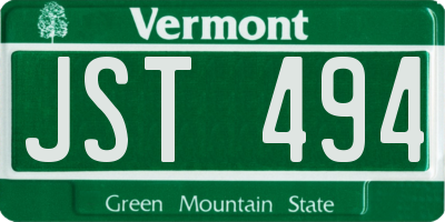 VT license plate JST494