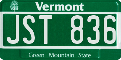 VT license plate JST836