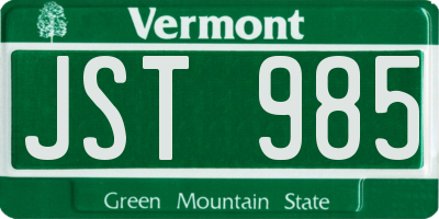 VT license plate JST985