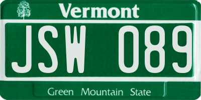 VT license plate JSW089