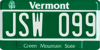 VT license plate JSW099