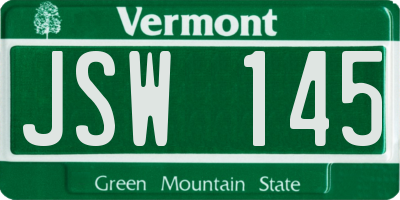 VT license plate JSW145