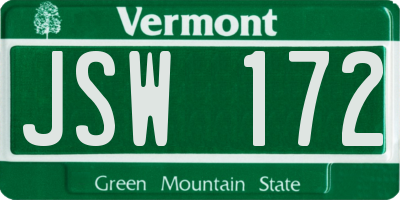 VT license plate JSW172