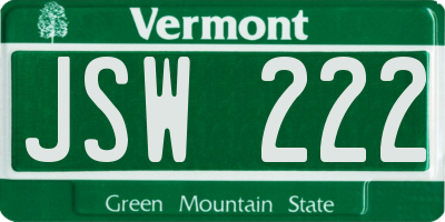 VT license plate JSW222
