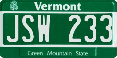 VT license plate JSW233