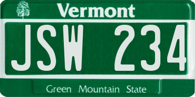 VT license plate JSW234