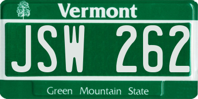 VT license plate JSW262