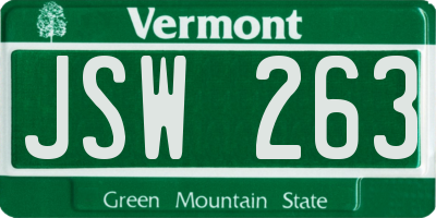VT license plate JSW263