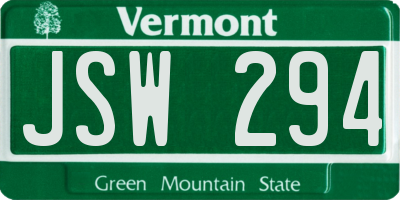 VT license plate JSW294