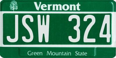 VT license plate JSW324