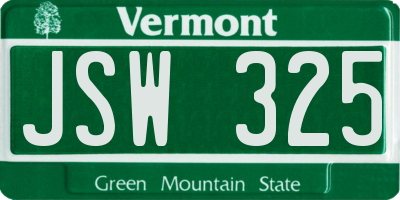 VT license plate JSW325