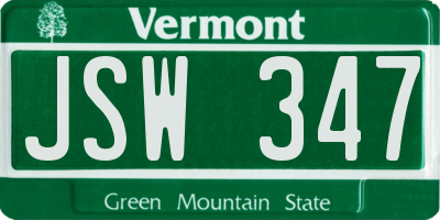 VT license plate JSW347