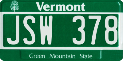VT license plate JSW378