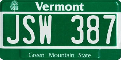 VT license plate JSW387