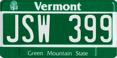 VT license plate JSW399