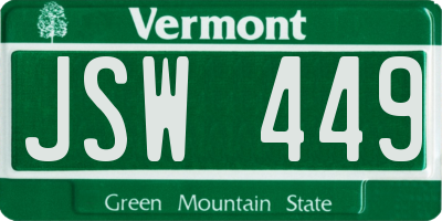 VT license plate JSW449