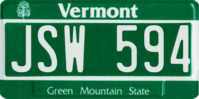 VT license plate JSW594