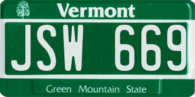 VT license plate JSW669