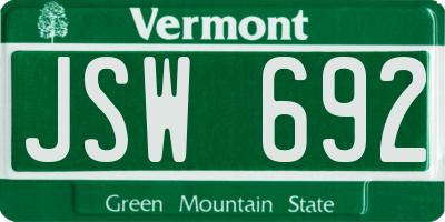 VT license plate JSW692
