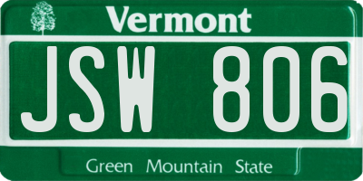VT license plate JSW806