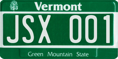 VT license plate JSX001