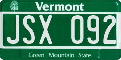 VT license plate JSX092