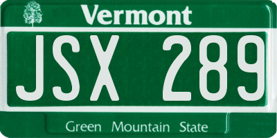 VT license plate JSX289