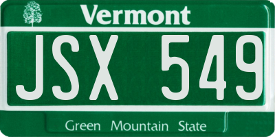 VT license plate JSX549