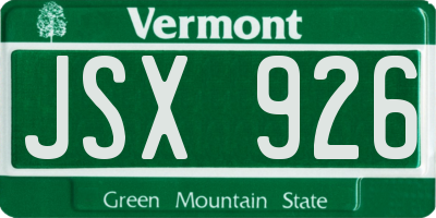 VT license plate JSX926