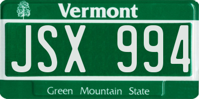 VT license plate JSX994