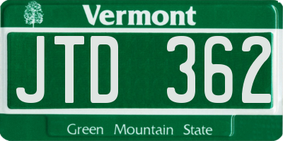 VT license plate JTD362
