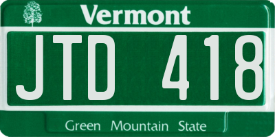 VT license plate JTD418