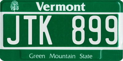 VT license plate JTK899